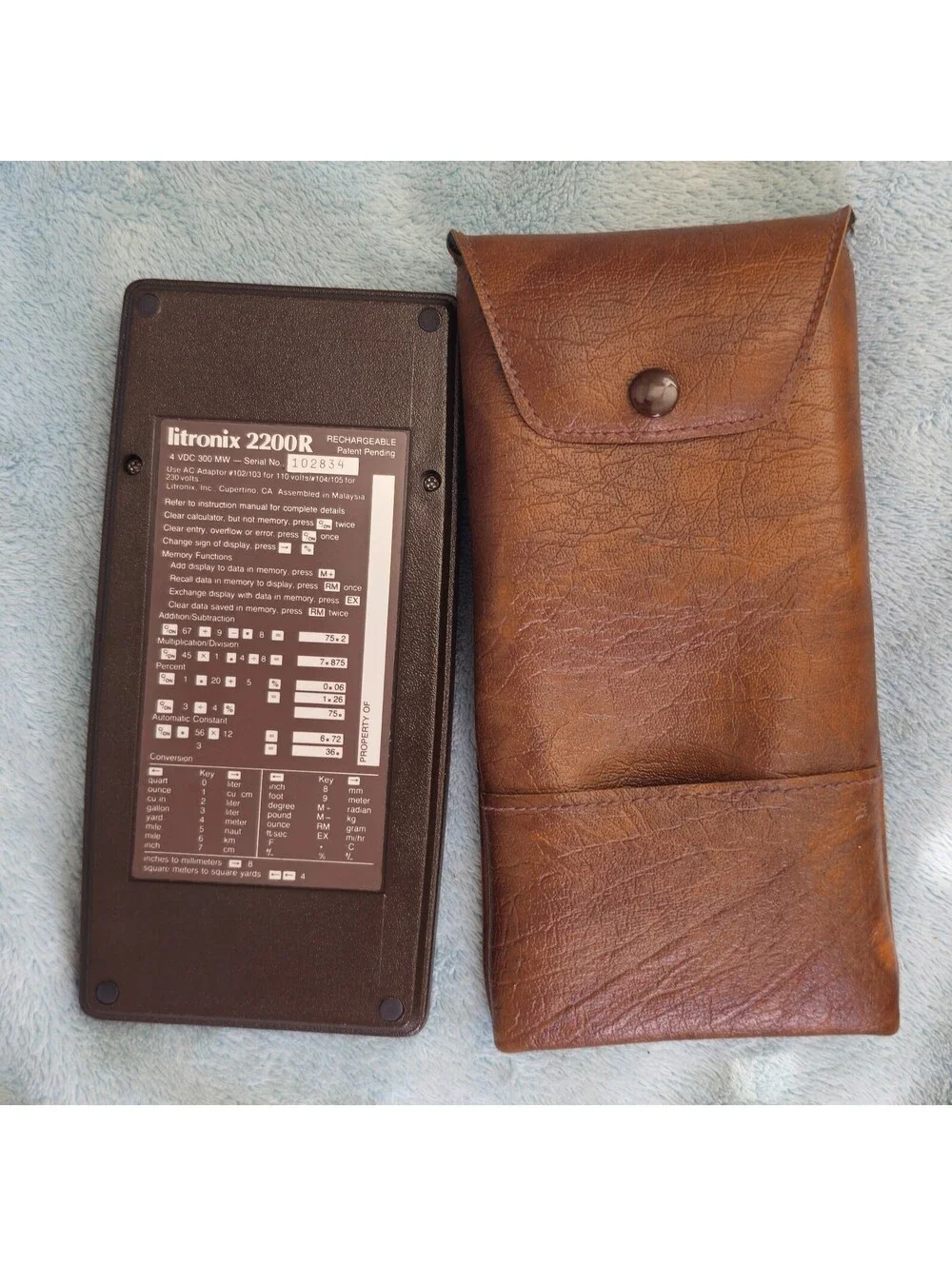 Litronix 2200R Vintage Memory Plus Calculator with Brown Carrying Case. Working